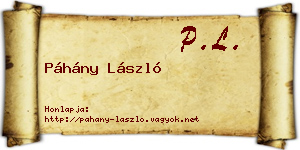 Páhány László névjegykártya